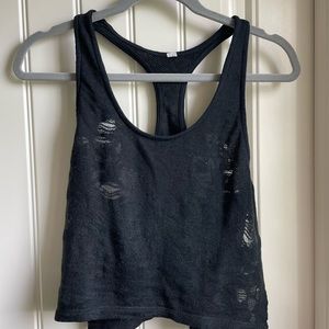 Alo yoga cropped distressed tank in black size small